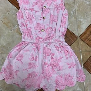 Tahari pink floral romper with gold accents